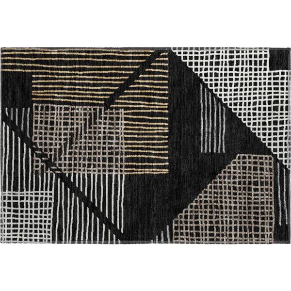 Mayfield Premium Machine Washable Abstract AMF2270 Black 2 ft. x 3 ft. Accent Rug