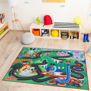 Mickey Mouse Road Play Multi-Colored 4 ft. x 6 ft. Indoor Polyester Area Rug