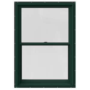 33.375 in. x 48 in. W-2500 Series Green Painted Clad Wood Double Hung Window w/ Natural Interior and Screen