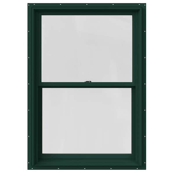 JELD-WEN 33.375 in. x 48 in. W-2500 Series Green Painted Clad Wood Double Hung Window w/ Natural Interior and Screen