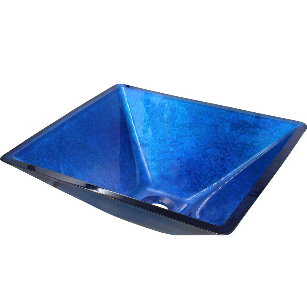 Verdazzurro Bright Blue Glass Square Vessel Sink with Chrome Drain