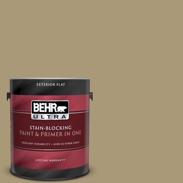 BEHR ULTRA 1 gal. #UL190-20 Exploring Khaki Flat Exterior Paint and Primer in One