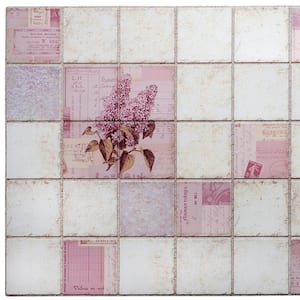 3D Falkirk Retro 1/100 in. x 38 in. x 19 in. Pink Faux Lilacs in Squares PVC Decorative Wall Paneling (10-Pack)