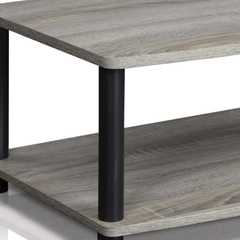 Gray Wood and Black 2-Tier Modern TV Stand