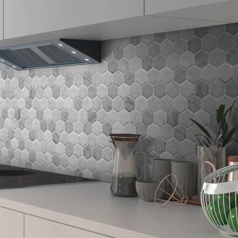 White Carrara Hexagon Matte Recycled Glass Mosaic Tile