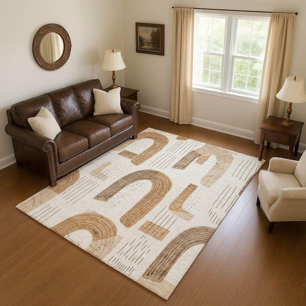 Mayfield Premium Machine Washable Abstract AMF1698 Ivory 3 ft. x 4 ft. Area Rug