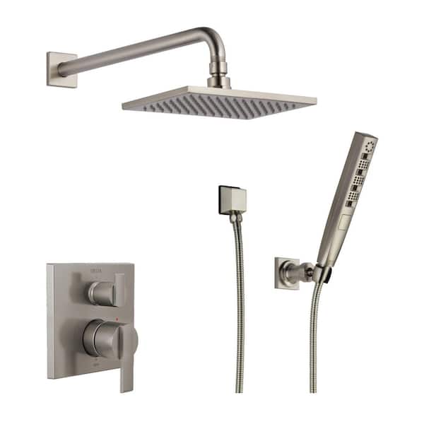 Delta Ara Double Handle 4-Spray Shower Faucet 2.5 GPM with Hand Shower and Pressure Balance in. Stainless