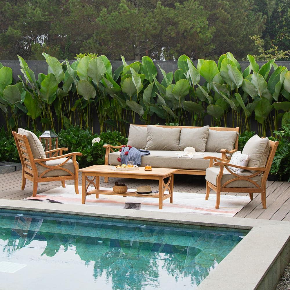 Kinsley 4-Piece Teak Wood Patio Conversation Set with Beige Cushion price history on PriceWatchPro