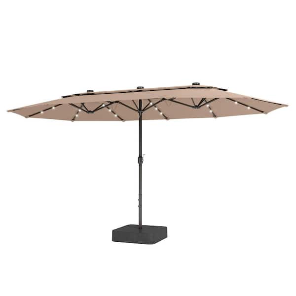 2 square patio umbrellas side by side PHI VILLA 15 ft. Market Patio Umbrella 2-Tier 2-Side with Lights Base and  Sandbags in Beige THD76OZTQ7