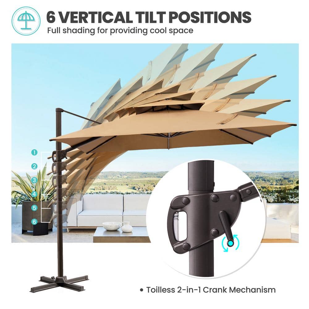 11 ft. Tan Square Cantilever Patio Umbrella with Metal Pole