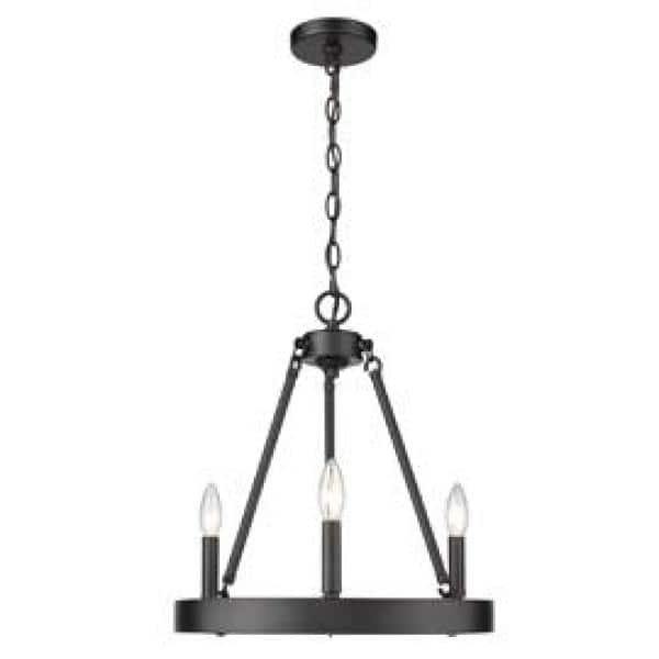 Alastair 16" Matte Black Steel 3-Light Chandelier