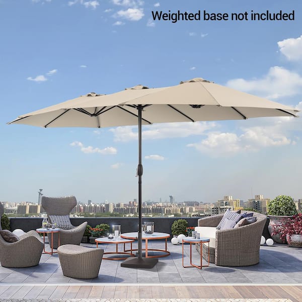 JOYESERY 15 ft. x 9 ft. Outdoor Double-Sided Market Patio Umbrella with UPF50+ in Sand
