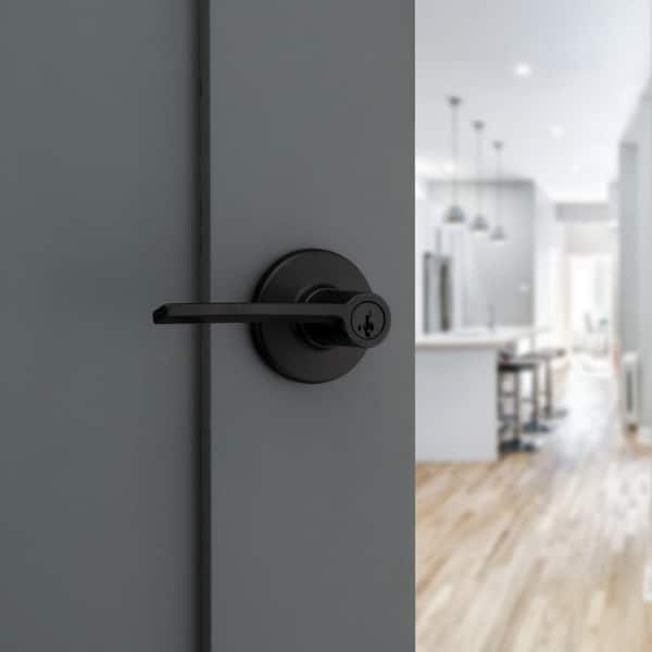 Ladera Matte Black Keyed Entry Door Handle Featuring SmartKey Security