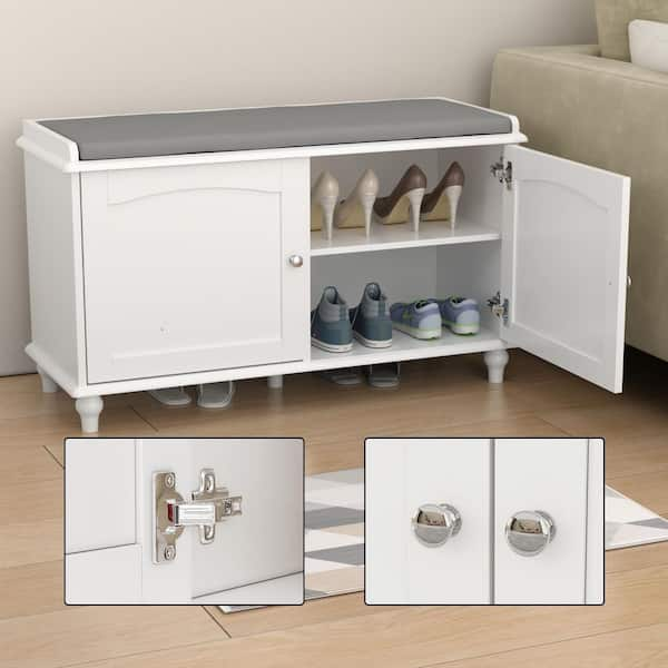 FUFU&GAGA White Wooden Shoe Storage Bench, Simple and Fashion