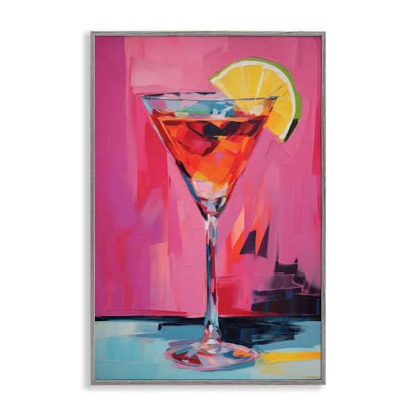 Stupell Industries Pink Lady Cocktail by LSR Design Studio Gray Framed Food Giclee Art Print 18 in. x 12 in.
