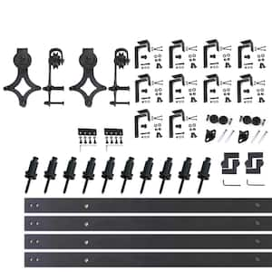 13 ft./156 in. Black Rustic Double Track Bypass U-Shape Sliding Barn Door Hardware Kit - Diamond Design Roller