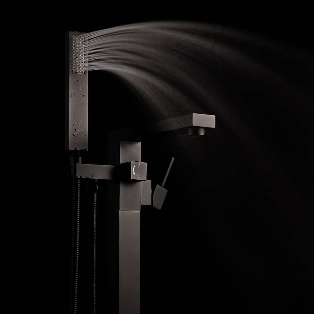 Matte Black Stainless Steel Freestanding Tub Filler with Handshower