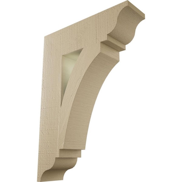 Ekena Millwork 5.5 in. x 28 in. x 20 in. Thorton Traditional Rough Cedar Woodgrain Timberthane Polyurethane Bracket, Primed Tan