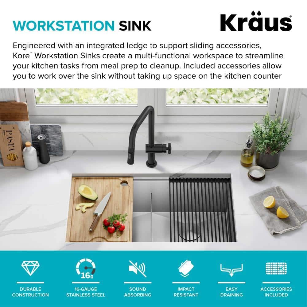 Kore 33-Inch Stainless Steel Undermount Double Bowl Kitchen Sink with Accessories