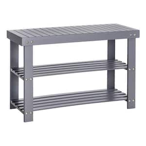 Gray Dining Bench Backless with 2 tier bottom shelf 27.6 in.