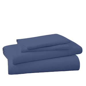 4-Piece French Blue Solid Cotton Blend/Poly Full Jersey Knit Sheet Set