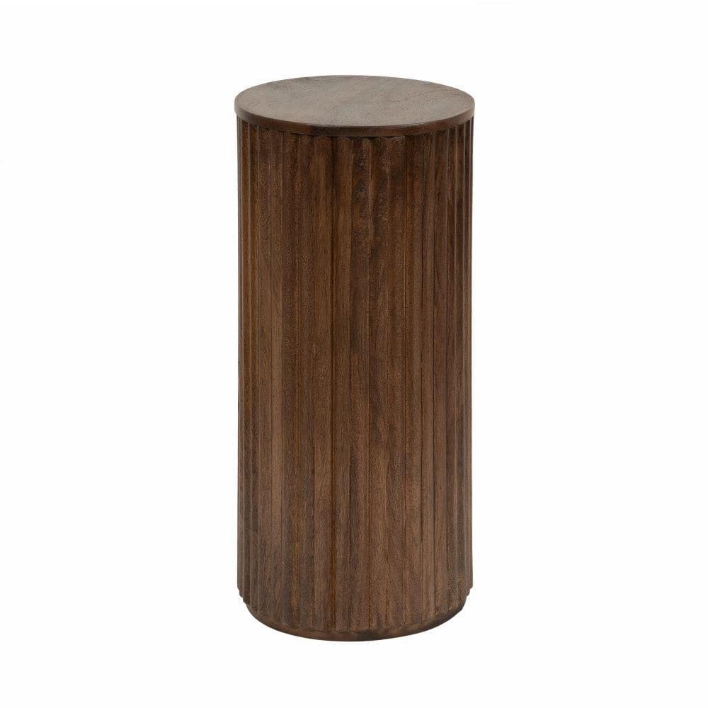 Reid 10.00 in. Walnut Brown Round Solid Wood End Table
