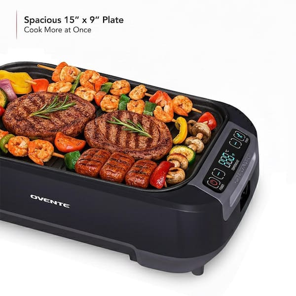 OVENTE 1500W Electric Portable Smokeless Indoor Grill with Two