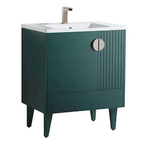 Venezian 30 in. W x 18.11 in. D x 33 in. H Bathroom Vanity Side Cabinet in Green with White Ceramic Top