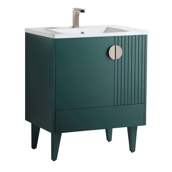 FINE FIXTURES Venezian 30 in. W x 18.11 in. D x 33 in. H Bathroom Vanity Side Cabinet in Green with White Ceramic Top