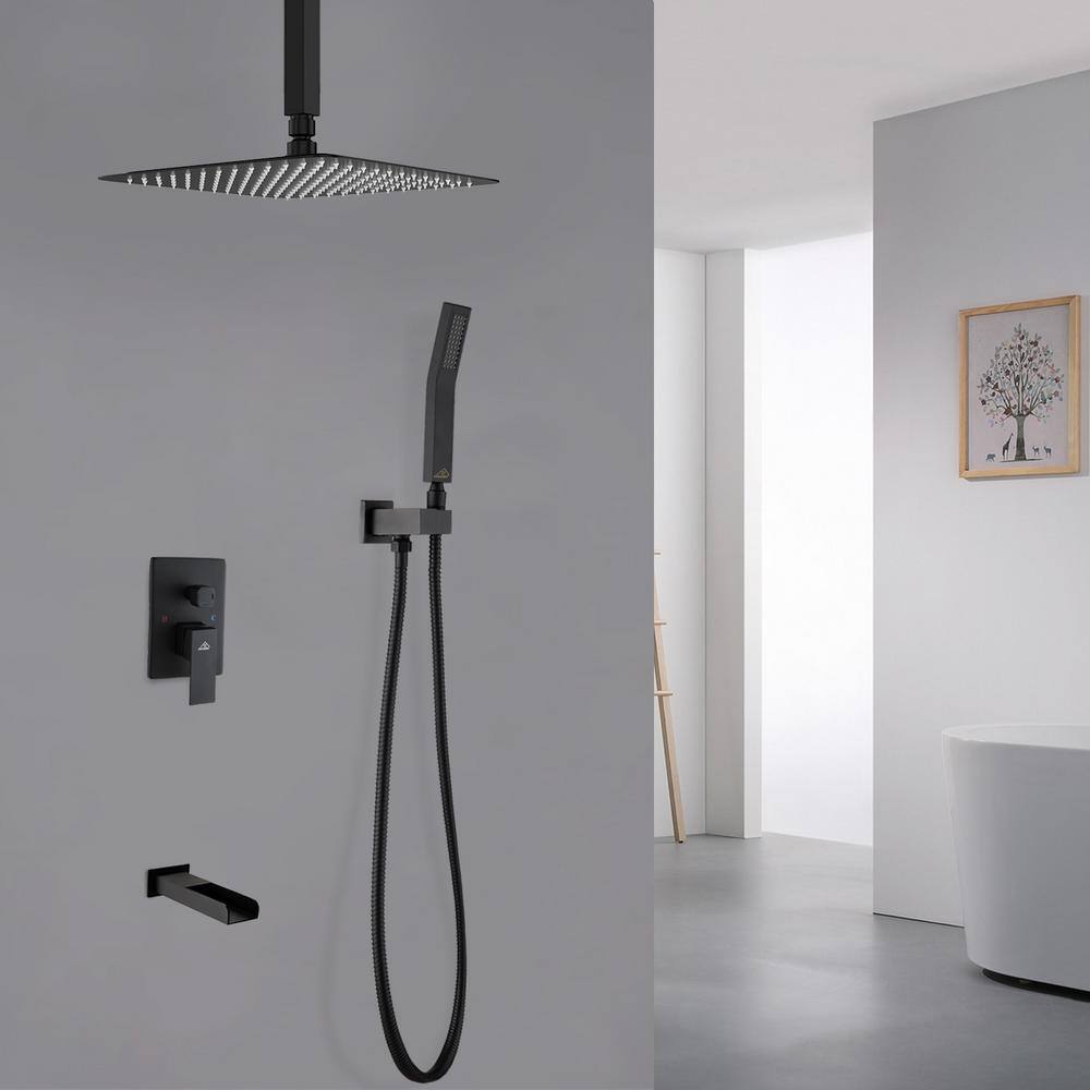 Matte Black 10-Inch Ceiling-Mounted Shower System with Handheld and Tub Filler