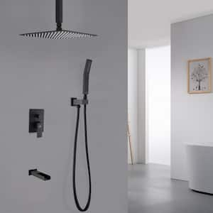 3-Function 10 in.Ceiling-Mounted Shower System with Waterfall Tub Filler in Matte Black