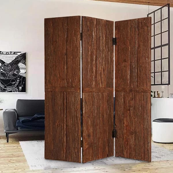 Benjara Brown Wooden Foldable 3-Panel Room Divider with Plank Style, Small  BM26473 - The Home Depot