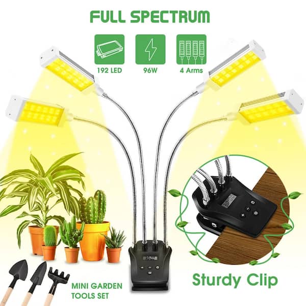 YANSUN 4-Light 96-Watt Daylight Full Spectrum Gray LED Grow Plant Light with Timer, 4 Switch Modes and 10 Brightness Levels
