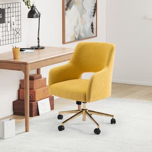 Stain Resistant Boucle Fabric Upholstered Adjustable Height Office Vanity Swivel Task Chair with Wheels in Mustard