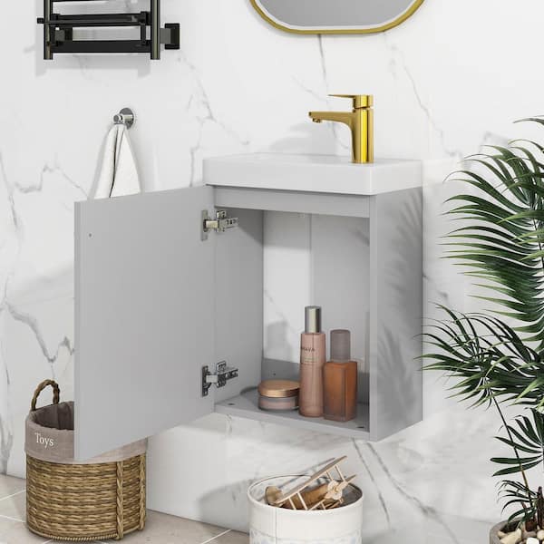 16 in. W x 8.7 in. D x 20.5 in. H Single Sink Bath Vanity in Gray with White Ceramic Top
