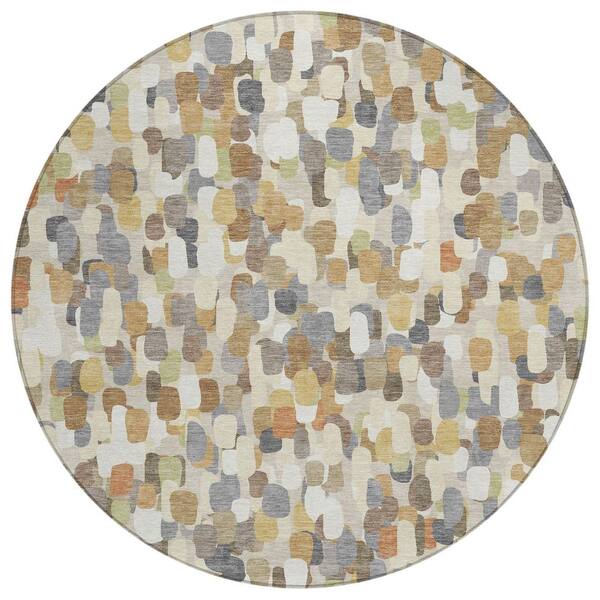 Chantille Machine Washable Indoor/Outdoor Abstract ACN2451 Beige 8 ft. x 8 ft. Round Rug