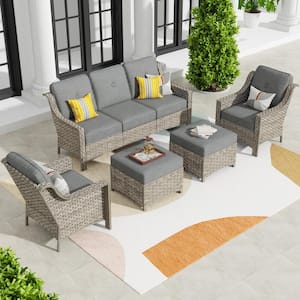 Eureka Grey 5-Piece Wicker Modern Outdoor Patio Conversation Sofa Seating Set with Dark Grey Cushions