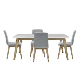 Vida White Marble Dining Set with 4 Gray Upholstered Side Chair (Seats 4)