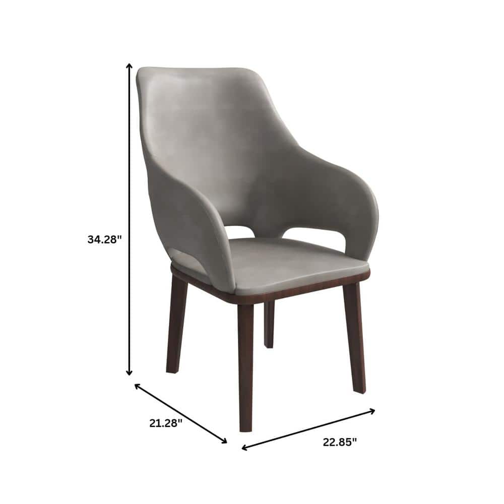 Gray Faux Leather Arm Chair with Rubberwood Legs