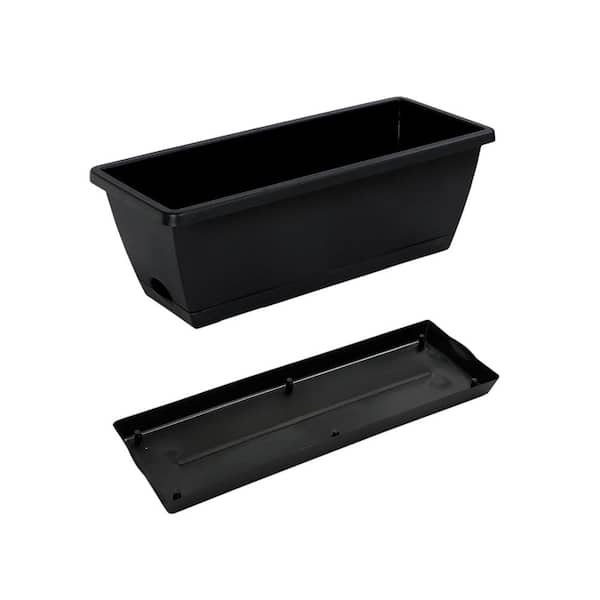 Rectangle 16.6 in. L x 6 in. W x 7 in. H 12 qts. Drainage Tray Black Indoor  Outdoor Plastic Planter Box 12-Pack OG066PH033 - The Home Depot