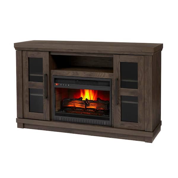 Home Decorators Collection Caufield 54 in. Media Console Infrared Electric Fireplace in Vintage Warm Oak