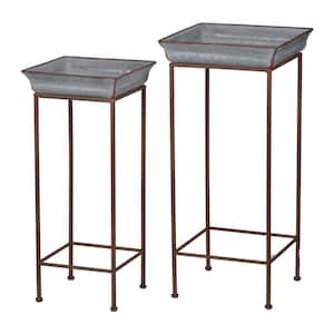 Square Shelburne Dove Gray Metal Plant Stands (Set of 2)