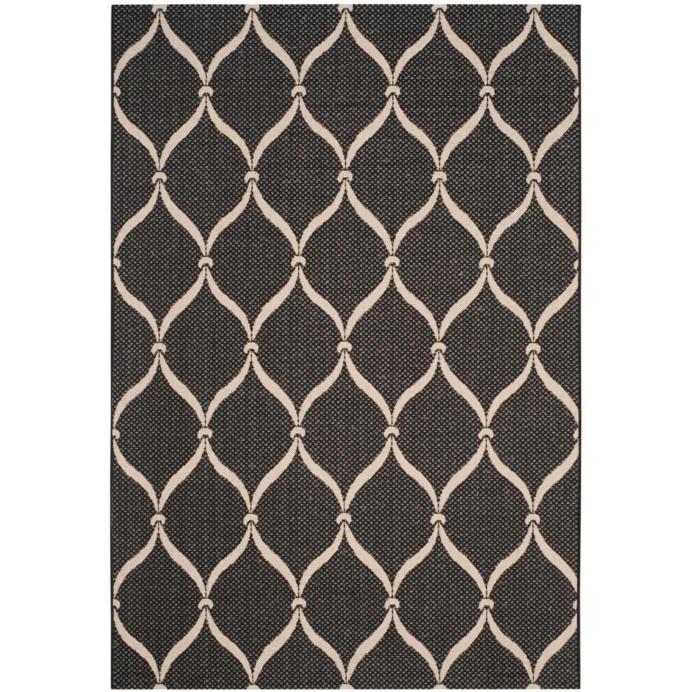 Black and Beige Geometric Indoor/Outdoor Area Rug 4' x 5'7"