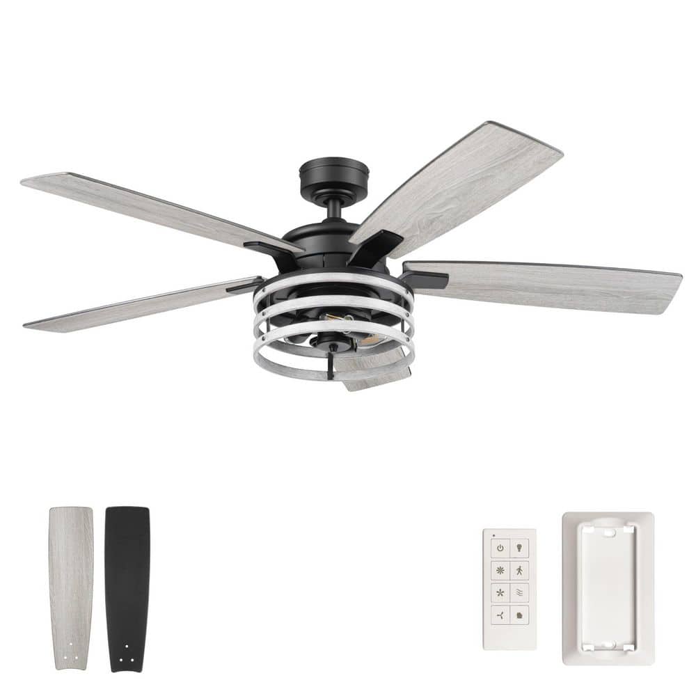 Carnegie 52" Matte Black Industrial Ceiling Fan with LED Lights and Remote