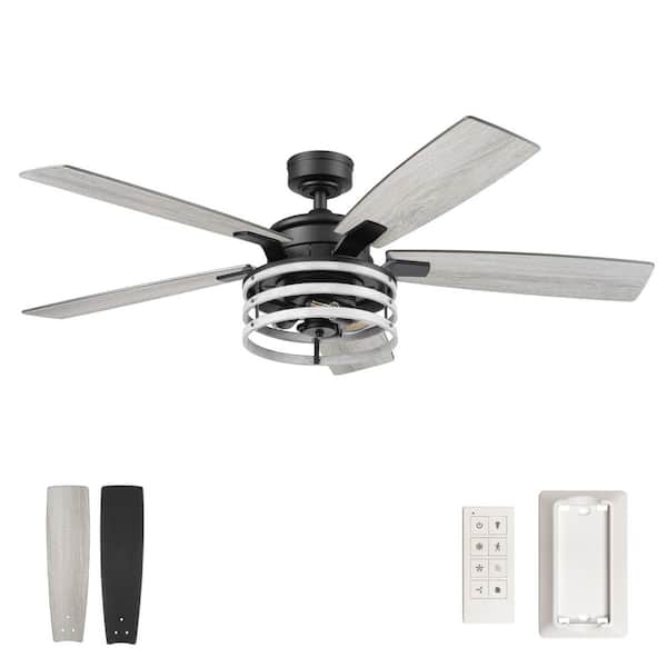 Honeywell Carnegie 52 in. LED Gray Wood Caged Matte Black Indoor Ceiling Fan with Remote Control, 5 Dual Finish Blades