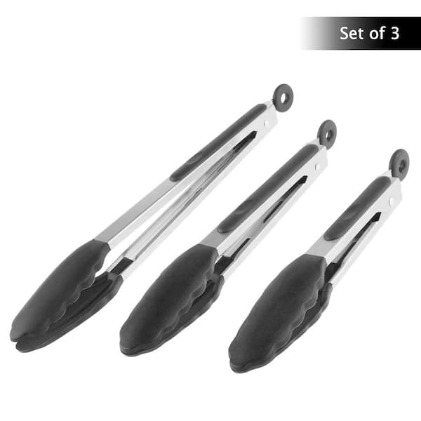 Classic Cuisine Stainless Steel with Silicone Tips Kitchen Tong (Set of 3)