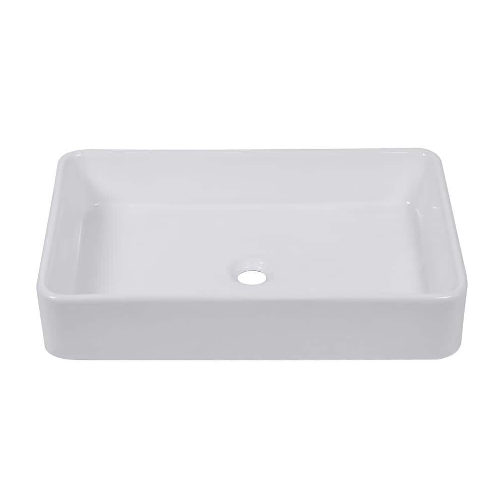White Rectangular Ceramic Vessel Sink for Bathroom, 24" x 16"