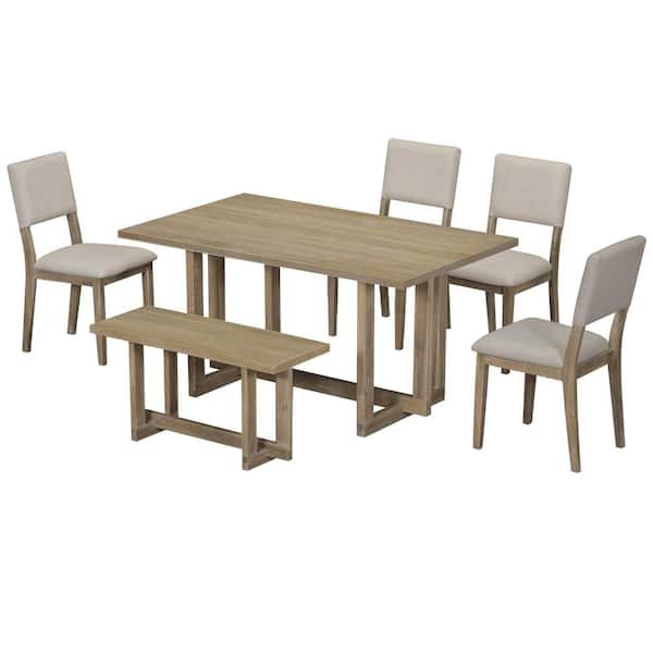 Nestfair Brown 6Piece Dining Table with 4 Chairs and 1 Bench DTS10083D