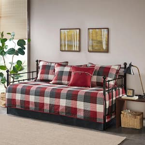 Pioneer 6-Piece Red Plaid Reversible Microfiber Daybed Daybed Bedding Set