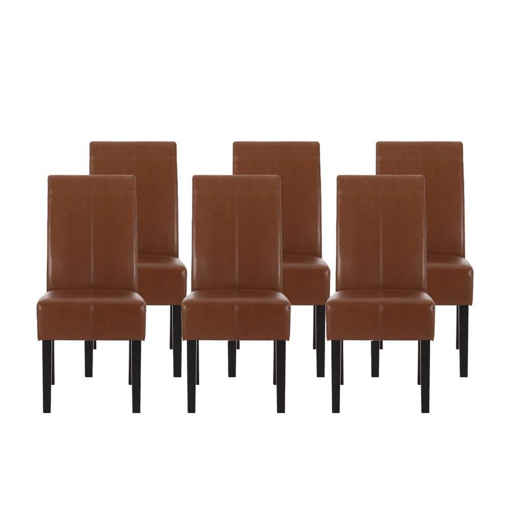 Noble House Braydon Cognac Brown Faux Leather TStitch Dining Chair